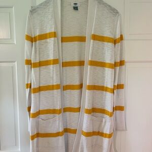 Old Navy Striped White and Yellow Cardigan size Med. Very lightweight